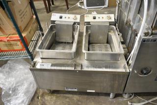 Cooking Performance Group CPG 351EF302 Stainless Steel Commercial Countertop Electric Powered 2 Bay Fryer. 208-240 Volts, 1 Phase.