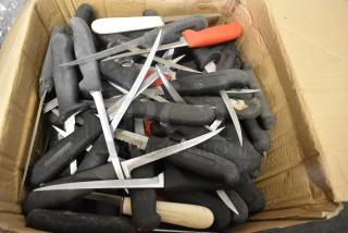 3 Boxes of SHARPENED Stainless Steel Knives Including Fillet Knife and Serrated Bread Knife. 3 Times Your Bid!