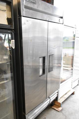 2017 True T-35 Stainless Steel Commercial 2 Door Reach In Cooler on Commercial Casters. Missing Caster. 115 Volts, 1 Phase. Tested and Working! - Item #1182931