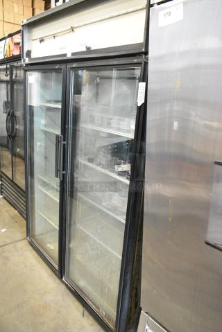 True GDM-52TM-RL-LD Metal Commercial 2 Door Reach in Cooler Merchandiser w/ Poly Coated Racks. 115 Volts, 1 Phase. Tested and Working! - Item #1182932
