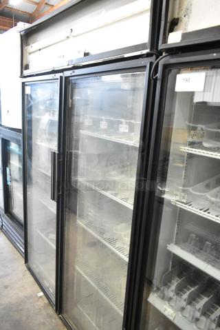 True GDM-52TM-RL-LD Metal Commercial 2 Door Reach In Cooler Merchandiser w/ Poly Coated Racks. 115 Volts, 1 Phase. Tested and Working! - Item #1182943