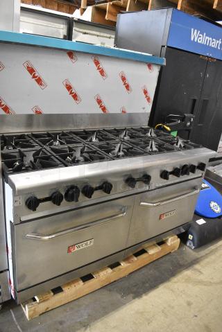 BRAND NEW SCRATCH AND DENT! Wolf WX60 WX Series Stainless Steel Commercial Natural Gas 60" Manual Range with 10 Burners and 2 Standard Ovens - 340,000 BTU