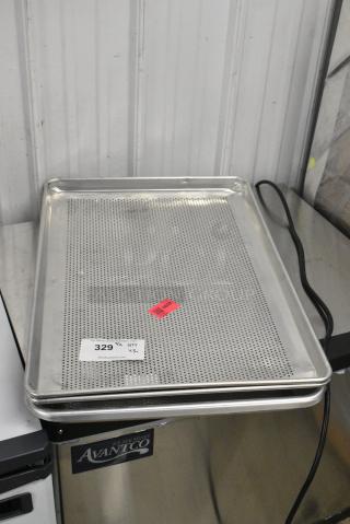 3 Items Including 9002P Metal Full Size Perforated Baking Pans and 471ALRP1826 Choice 13 Qt. Aluminum Roasting Pan - 26" x 18" x 2 1/4". 3 Times Your Bid!