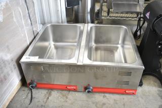 BRAND NEW SCRATCH AND DENT! 2024 Avantco 177FW200D 12" x 20" Full Size Dual Well Electric Countertop Food Warmer with Thermostatic Controls. 120 Volts, 1 Phase.
