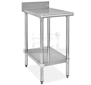 BRAND NEW SCRATCH AND DENT! Regency 600TB3015G 30" x 15" 18-Gauge 304 Stainless Steel Equipment Filler Table with Backsplash and Galvanized Undershelf. May Be Missing Pieces.