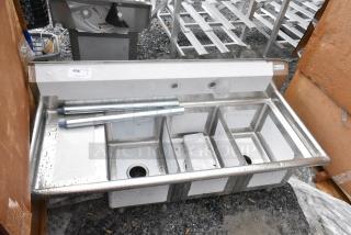 BRAND NEW SCRATCH AND DENT! KoolMore SC121610-12L3 51" Three Compartment Stainless Steel Sink with Left Drainboard. Missing 2 Legs.