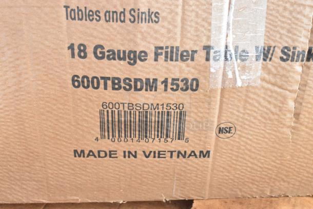 BRAND NEW SCRATCH AND DENT! Regency 600TBSDM1530 30" x 15" 18 Gauge Type 304 Stainless Steel Filler Table with Drop-In Sink. May Be Missing Pieces. - Image 2 of 2