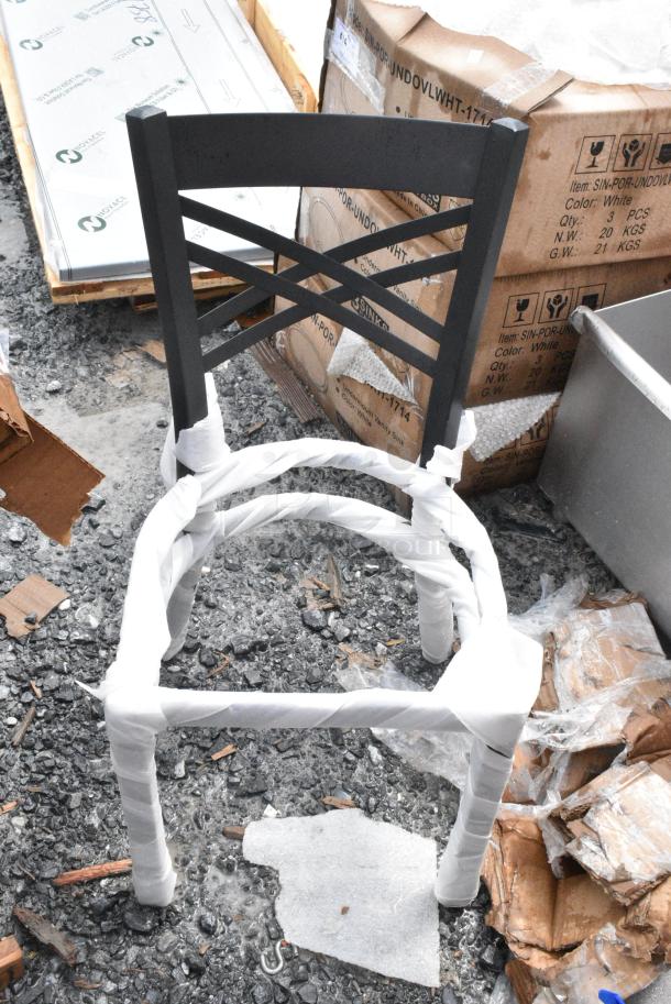 19 BRAND NEW SCRATCH AND DENT! Lancaster Table & Seating 164CCROSSFR Black Metal Cross Back Dining Height Chair Frame. 19 Times Your Bid! May Be Missing Pieces. - Image 2 of 5