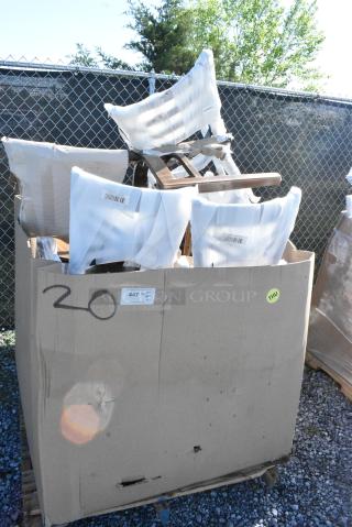 13 BRAND NEW SCRATCH AND DENT! Items Including 164CLADVINFR Chair Frame, 164CCROSSFR Lancaster Table & Seating Black Finish Cross Back Chair Frame, 164BMTLADCFR Lancaster Table & Seating Bar Height Ladder Back Clear Coat Chair Frame. 13 Times Your Bid!