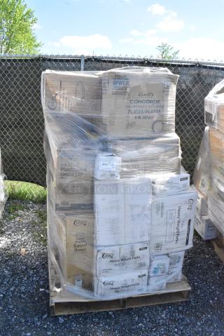 32 BRAND NEW SCRATCH AND DENT! Items Including 182RRF14 Choice 10" x 14" Plastic Food Bag On A Roll - 1,000/Case, Dart 9PWC Concorde 9" White Non-Laminated Round Foam Plate, 3 130WHFORKH Choice White Heavy Weight Polystyrene Plastic Fork - 1,000/Case, 130LID16L Visions 16" Clear PET Plastic Round Catering Tray Low Dome Lid - 25/Case, 127PE409BULK Choice Translucent Deli Lid Flush Fit - 500/Case, Portion Cup Lids. 32 Times Your Bid!
