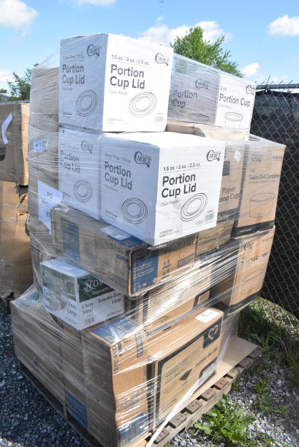 27 BRAND NEW SCRATCH AND DENT! Items Including Dart 9PWC Concorde 9" White Non-Laminated Round Foam Plate - 500/Case, MARATHON DISPENSER PAPER TOWELS, Fabri-Kal Greenware 9 oz. Compostable Clear Plastic Parfait Cup with 4 oz. Insert and Dome Lid - 100/Pack, 1 case clothes hangers, Choice 44 oz. Round Kraft PE-Lined Microwavable Take-Out Container 7 5/16" x 2 5/8" - 300/Case, Tork Advanced T2 2-Ply 751' Mini Jumbo Toilet Paper Roll with 7 1/2" Diameter - 12/Case, Ecopax 8" x 8" x 3" 3-Compartment Mineral-Filled Plastic Microwaveable Black Take-Out Container with Lid - 150/Case, Noble Products Powder-Free Disposable Clear Vinyl Gloves for Foodservice - Large - 1,000/Case, Choice Clear PET Customizable Plastic Cold Cup - 24 oz. - 600/Case, Choice 44 oz. Round Kraft PE-Lined Microwavable Take-Out Container 7 5/16" x 2 5/8" - 300/Case, Choice 9" x 6" 1-Compartment Microwaveable Black Mineral-Filled Plastic Hinged Take-Out Container - 150/Case, Choice Clear Plastic Souffle Cup / Portion Cup - 2 oz. - 2,500/Case, Tork Advanced T2 2-Ply 751' Mini Jumbo Toilet Paper Roll with 7 1/2" Diameter - 12/Case, Choice Large 16 oz. White Paper Scoop Cup - 1,000/Case, Choice 11" x 8 1/2" x 3" Microwaveable 1-Compartment Black / Clear Plastic Hinged Container - 100/Case, Choice PET Plastic Lid for 1.5 to 2.5 oz. Souffle Cup / Portion Cup - 2,500/Case. 27 Times Your Bid! - Image 3 of 5