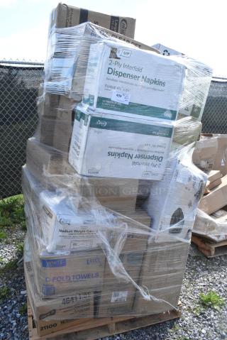 40 BRAND NEW SCRATCH AND DENT! Items Including 2 966UPWIDEB OneUp by Choice White 2-Ply Wide Interfold 6 1/2" x 8 1/2" Dispenser Napkin - 6,000/Case, 500CC16 Choice Clear PET Customizable Plastic Cold Cup - 16 oz. - 1,000/Case, 346WKFSNSPM Choice White Medium Weight Wrapped Polypropylene Plastic Cutlery Pack with Napkin and Salt / Pepper Packets - 500/Case, 500CFT Lavex White C-Fold Standard Weight Towel - 2,400/Case, 4 130TASTERNEO Choice 3" Neon Plastic Taster Spoon with Assorted Colors - 3,000/Case, 795PTOBK3 Choice 7 3/4" x 5 1/2" x 2 1/2" Black Microwavable Folded Paper #3 Take-Out Container - 200/Case, 346WSNSM Choice Medium Weight White Wrapped Polypropylene Plastic Spork, Straw, and Napkin Kit - 1,000/Case, 760PCC05W Choice 5 oz. White Unlined Paper Cold Cup - 3,000/Case, 347BP10C3BK Choice 10 1/4" 3-Compartment Black Plastic Plate - 500/Case. 40 Times Your Bid!