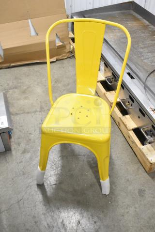 12 BRAND NEW SCRATCH AND DENT! Boxes of 4 Yellow Tolix Style Dining Height Chair. 12 Times Your Bid!