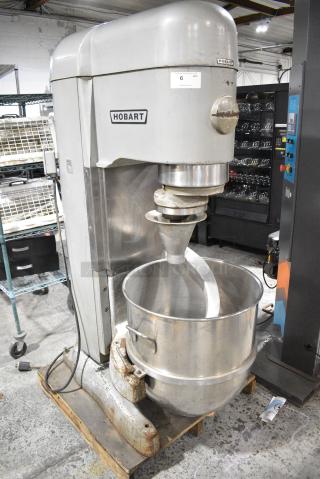 Hobart V-1401 Metal Commercial Floor Style 140 Quart Planetary Dough Mixer w/ Stainless Steel Mixing Bowl and Dough Hook Attachment. 200 Volts, 3 Phase. - Item #1183489