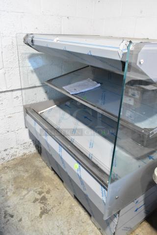 BRAND NEW SCRATCH AND DENT! 2016 BKI HSS4-2TSQ Stainless Steel Commercial Floor Style 2 Tier Warming Display Case Merchandiser. 230 Volts, 1 Phase. Tested and Working!