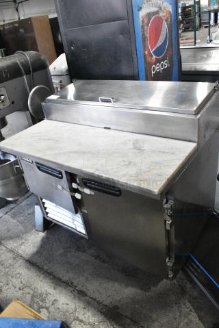2017 Leader ESPT48 S/C Stainless Steel Commercial Pizza Prep Table w/ Oversized Marble Cutting Board on Commercial Casters. 115 Volts, 1 Phase. - Item #1183697