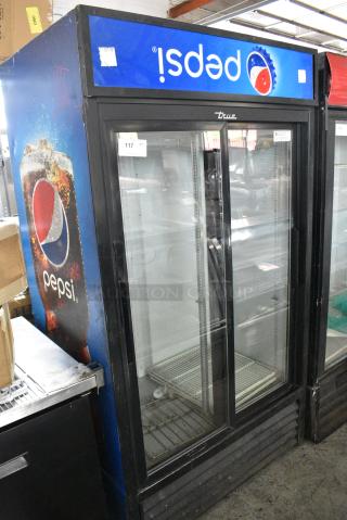 2017 True GDM-37-HC-LD Metal Commercial 2 Door Reach In Cooler Merchandiser w/ Poly Coated Racks. 115 Volts, 1 Phase.