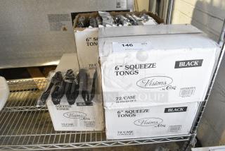 5 BRAND NEW SCRATCH AND DENT! 130TONG6BLK Visions 6" Black Disposable Plastic Tongs - 72/Case. 5 Times Your Bid!