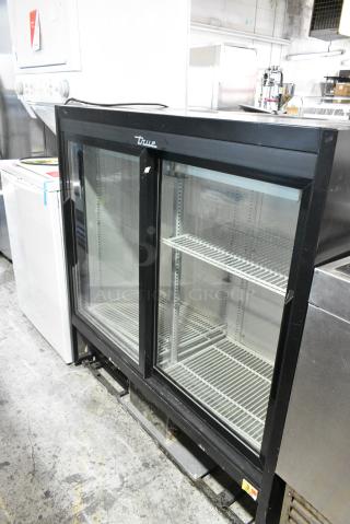 2016 True GDM-41SL-48-HC-LD Metal Commercial 2 Door Reach In Cooler Merchandiser w/ Poly Racks. 115 Volts, 1 Phase.