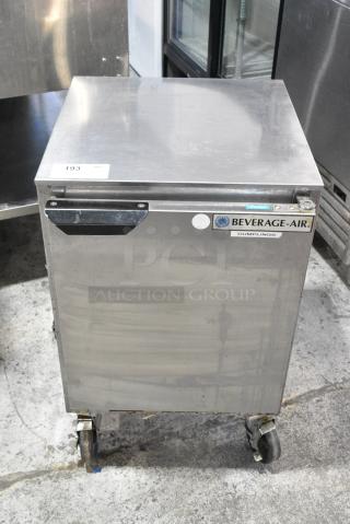 Beverage Air UCF20HC Stainless Steel Commercial Single Door Undercounter Freezer on Commercial Casters. 115 Volts, 1 Phase.