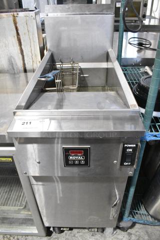Royal RHEF-45-1-DM Stainless Steel Commercial Natural Gas Powered High Efficiency Deep Fat Fryer on Commercial Casters. 33,000 BTU.