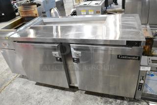 2018 Continental SW60-12 Stainless Steel Commercial Prep Table on Commercial Casters. 115 Volts, 1 Phase. Tested and Powers On But Does Not Get Cold