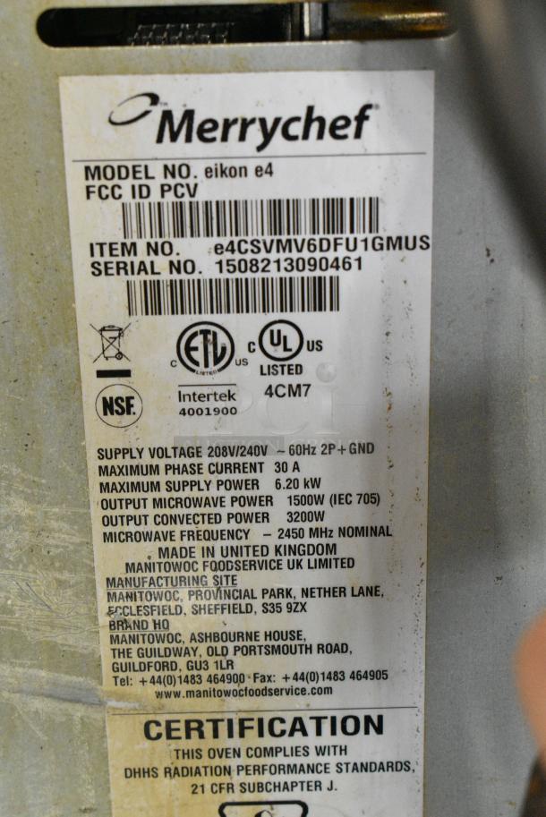 Merrychef eikon e4 Stainless Steel Commercial Countertop Electric Powered Rapid Cook Oven. 208/240 Volts, 1 Phase. - Image 7 of 8