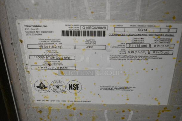Pitco Frialator SG14 Stainless Steel Commercial Floor Style Natural Gas Powered Deep Fat Fryer w/ 2 Metal Fry Baskets. 110,000 BTU. - Image 7 of 9