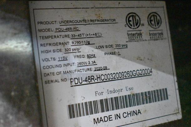 2020 Padela PDU-48R-HC Stainless Steel Commercial 2 Door Undercounter Cooler on Commercial Casters. 115 Volts, 1 Phase. Tested and Working! - Image 7 of 7