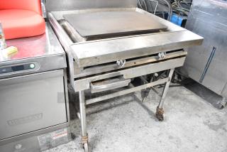 Stainless Steel Commercial Propane Gas Powered Flat Top Griddle Plancha for Tortillas on Commercial Casters.