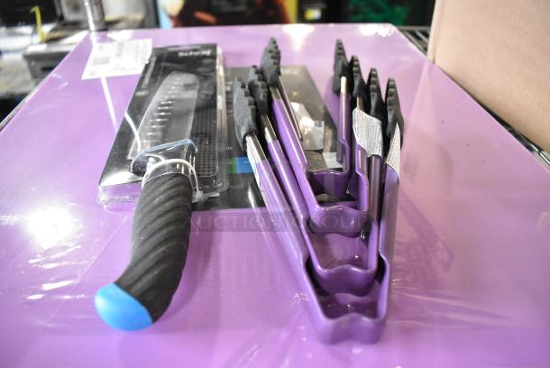 6 BRAND NEW SCRATCH AND DENT! Items Including 40724185PL Choice 24" x 18" x 1/2" Purple Polyethylene Cutting Board, Knife, Tongs. 6 Times Your Bid! - Image 2 of 2