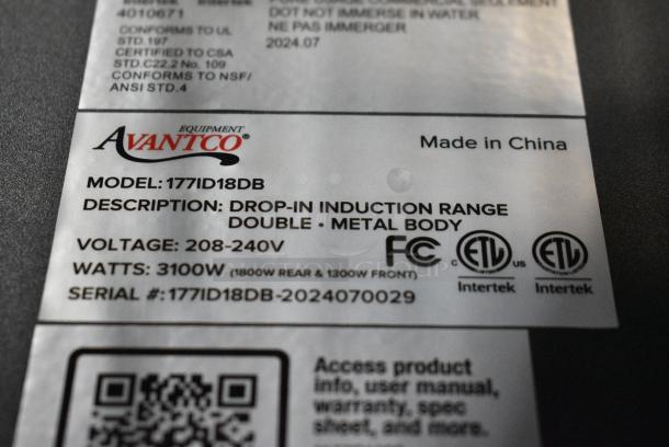 BRAND NEW SCRATCH AND DENT! 2024 Avantco 177ID18DB Drop-In / Countertop Double Induction Range / Cooker - 208-240 Volts, 1 Phase. - Image 4 of 5