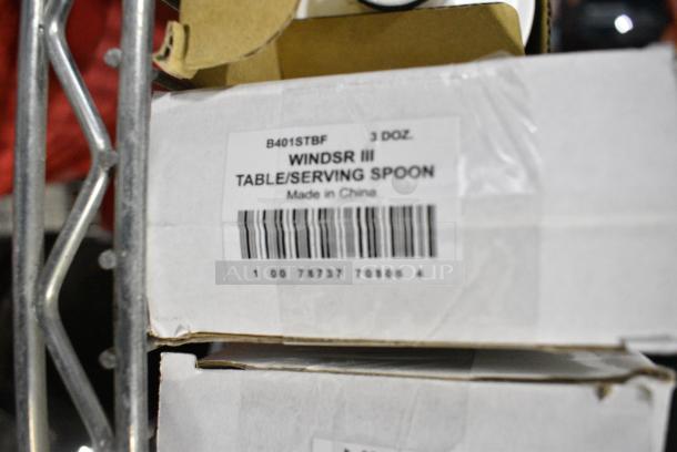 7 BRAND NEW SCRATCH AND DENT! Items Including 2 Delco Windsor III by 1880 Hospitality B401STBF 7 3/4" 18/0 Stainless Steel Heavy Weight Tablespoon / Serving Spoon - 36/Case, 2 B401FPLF Delco Windsor III by 1880 Hospitality B401FPLF 7" 18/0 Stainless Steel Heavy Weight Dinner Fork - 36/Case, 2 B401KGWF Delco Windsor III by 1880 Hospitality B401KGWF 8 1/4" 18/0 Stainless Steel Heavy Weight Dinner Knife - 36/Case. 7 Times Your Bid! - Image 2 of 4