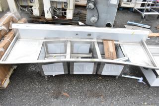 BRAND NEW SCRATCH AND DENT! Regency 600S31620218 Stainless Steel 3 Bay Sink w/ Dual Drain Boards.