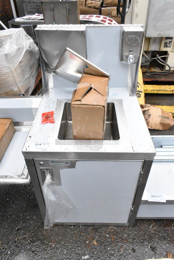 BRAND NEW SCRATCH AND DENT! Regency 600PHS24HC Space Saver Single Bowl Hot and Cold Portable Hand Sink Cart with 8" Swivel Gooseneck Faucet - Image 1 of 7