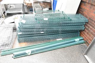 ALL ONE MONEY! Lot of 34 Various Pieces Including Green Finish Shelves and Poles. Includes 70x18