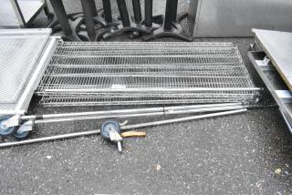 ALL ONE MONEY! Lot of 3 Chrome Finish Shelves and Poles on Commercial Casters.