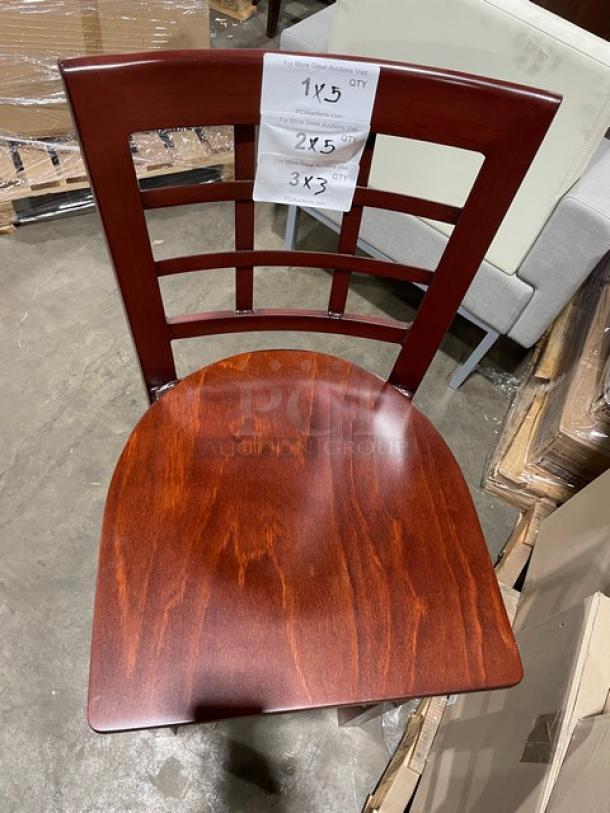 BRAND NEW!  Checker Back Style Bar Height Chairs! All Welded Metal Frame! With Rich Mahagony Wood Finish Seat Top!  5X Your Bid! - Image 5 of 7