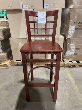 BRAND NEW!  Checker Back Style Bar Height Chairs! All Welded Metal Frame! With Rich Mahagony Wood Finish Seat Top!  3X Your Bid!