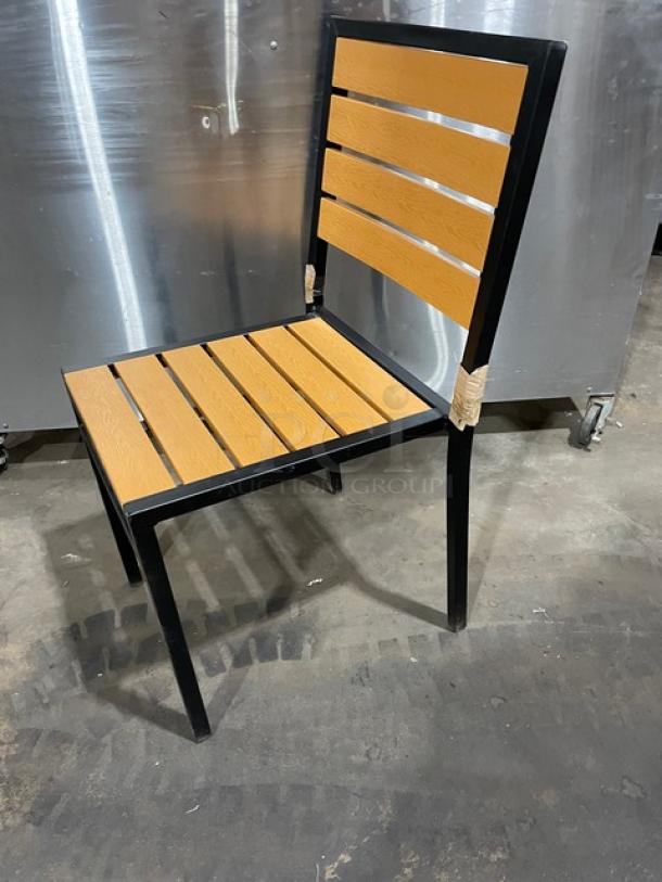BRAND NEW!  Oliver Slot  Back Oak Finish 18 Gauge Steel Frame, Black Powered Coated Welded Joint Assembly Dining Chairs! Great For In/Outdoor Use! 5 X Your Bid! - Image 4 of 8