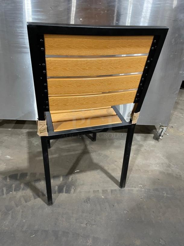 BRAND NEW!  Oliver Slot  Back Oak Finish 18 Gauge Steel Frame, Black Powered Coated Welded Joint Assembly Dining Chairs! Great For In/Outdoor Use! 5 X Your Bid! - Image 5 of 8