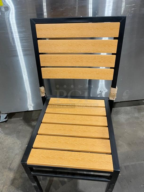 BRAND NEW!  Oliver Slot  Back Oak Finish 18 Gauge Steel Frame, Black Powered Coated Welded Joint Assembly Dining Chairs! Great For In/Outdoor Use! 5 X Your Bid! - Image 6 of 8