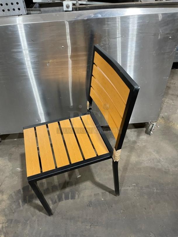 BRAND NEW!  Oliver Slot  Back Oak Finish 18 Gauge Steel Frame, Black Powered Coated Welded Joint Assembly Dining Chairs! Great For In/Outdoor Use! 5 X Your Bid! - Image 8 of 8