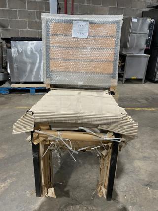 BRAND NEW!  Oliver Slot  Back Oak Finish 18 Gauge Steel Frame, Black Powered Coated Welded Joint Assembly Dining Chairs! Great For In/Outdoor Use! 5 X Your Bid!