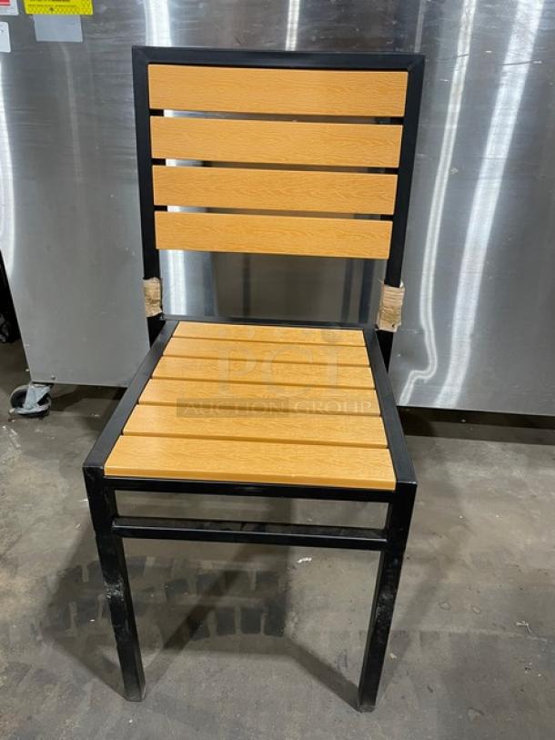 BRAND NEW!  Oliver Slot  Back Oak Finish 18 Gauge Steel Frame, Black Powered Coated Welded Joint Assembly Dining Chairs! Great For In/Outdoor Use! 5 X Your Bid! - Image 2 of 8