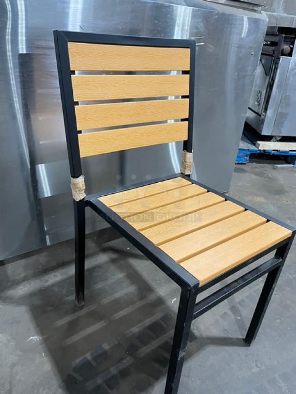 BRAND NEW!  Oliver Slot  Back Oak Finish 18 Gauge Steel Frame, Black Powered Coated Welded Joint Assembly Dining Chairs! Great For In/Outdoor Use! 5 X Your Bid! - Image 3 of 8