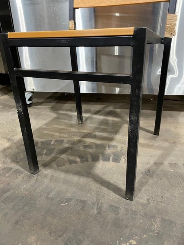 BRAND NEW!  Oliver Slot  Back Oak Finish 18 Gauge Steel Frame, Black Powered Coated Welded Joint Assembly Dining Chairs! Great For In/Outdoor Use! 5 X Your Bid! - Image 7 of 8