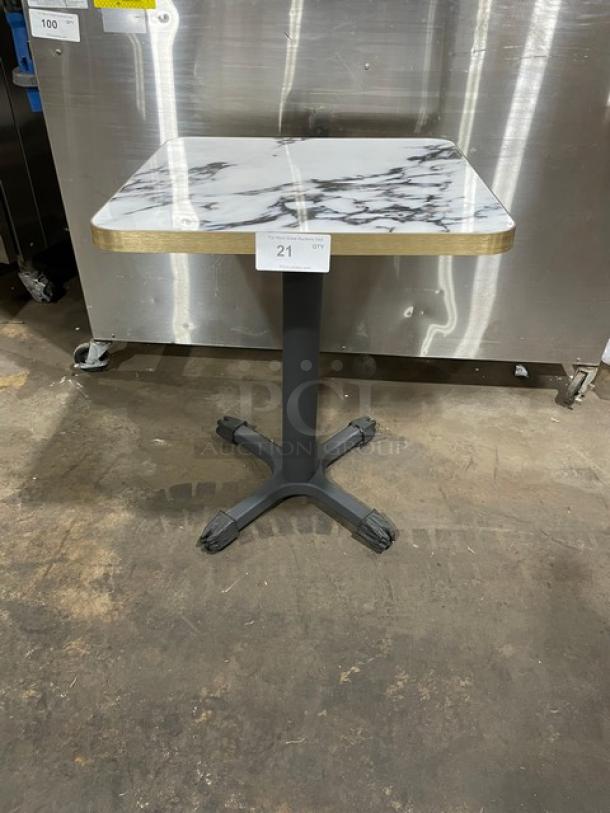 Brand New! White & Gray Laminate Granite Look Dining Table! With Brushed Gold Edge Wrap! - Image 1 of 7