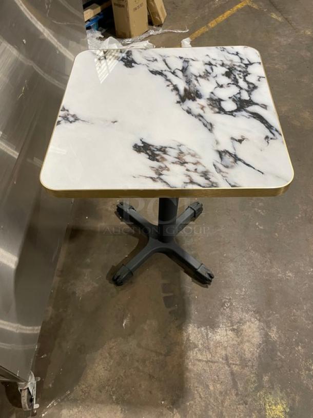 Brand New! White & Gray Laminate Granite Look Dining Table! With Brushed Gold Edge Wrap! - Image 3 of 7