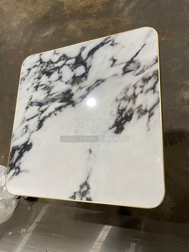 Brand New! White & Gray Laminate Granite Look Dining Table! With Brushed Gold Edge Wrap! - Image 4 of 7